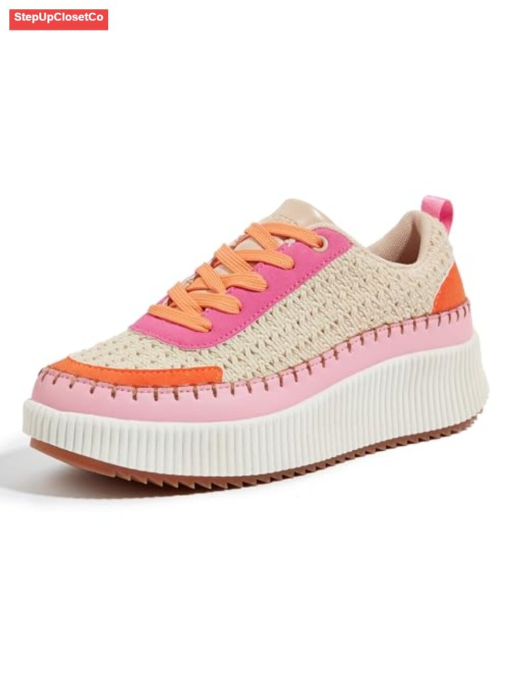 Woven Platform Sneakers Chunky Lace Up Casual Athletic Shoe